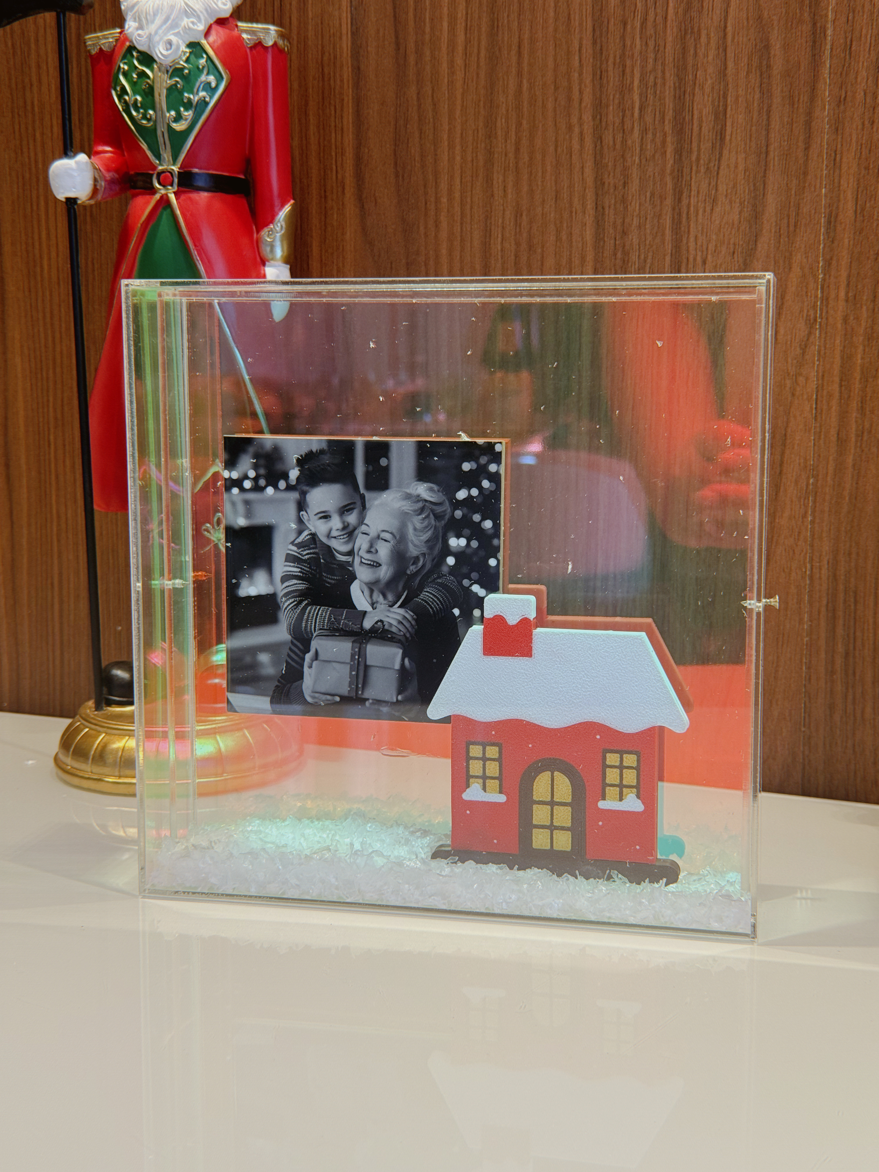 Porta retrato holográfico casinha de natal